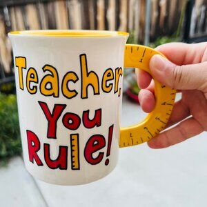 Sculpted Ceramic Mug Teacher You Rule for Coffee Tea Water 16 oz New